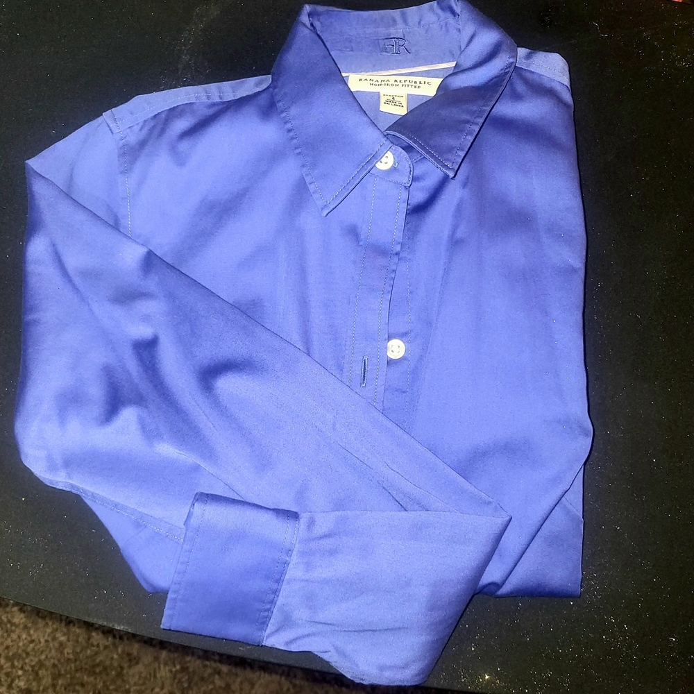 Banana Republic Women's Blue Non-Iron Fitted Shirt Stretch Size 4
